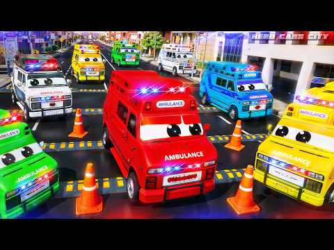 Color Ambulances Race to Rescue Injured Cars: Epic Hero Cars Adventure in a Thrilling Episode!