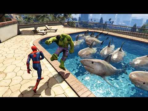 SPIDERMAN throw HULK into shark pool green hulk (Spiderman vs Hulk) superheros (funny moments)