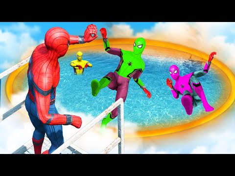 GTA 5 Rainbow Spiderman Jumping Into Portals (Funny Ragdolls) Ep.37