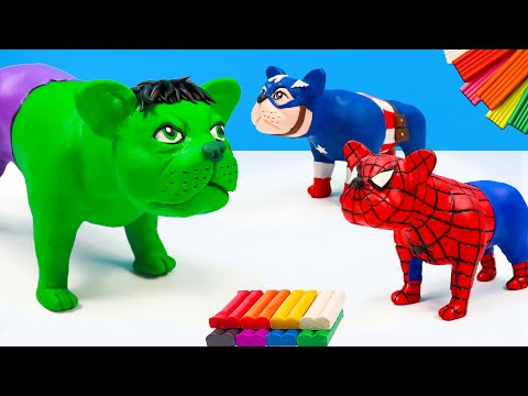 DIY Pitbull dog mod superhero Avengers Hulk, Spider-man, Captain America with Clay