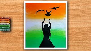 Girl Flying Bird Republic Day drawing🇮🇳  26 january poster Easy Independence day painting