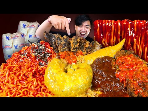 MUKBANG 3 BUNGKUS NASI KAPAU PADANG LAUK GULAI TAMBUSU PAKAI MIE SAMYANG PEDAS