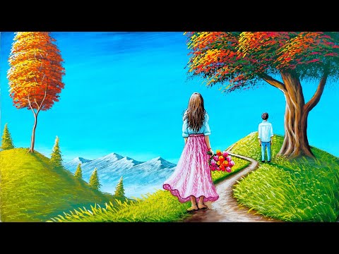 Painting of a beautiful mountains nature with two love pair | painting 560