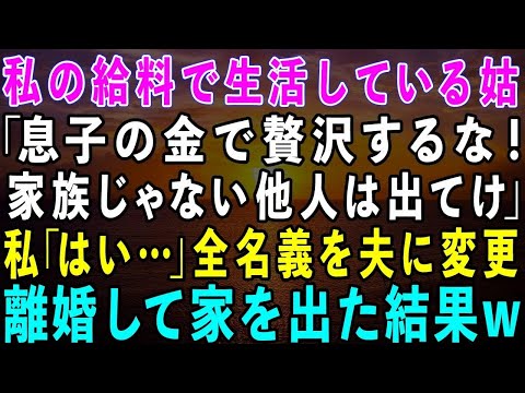 【スカッとする話】私の給料で生活している事を知らない姑「息子の金で贅沢するな！他人は出て行け！」笑顔の私「わかりました」→全名義を夫に変更…離婚して出て行った結果w【修羅場】