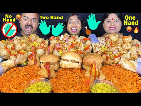 NO HAND VS ONE HAND VS TWO HAND EATING CHALLENGING VIRAL VIDEO WITH PUNISHMENT CHICKEN EGG NOODLES