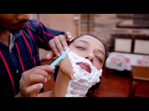 Female Shave Facial Hair and Aloe vera Massage ASMR | Master Cracker  | Indian Massage