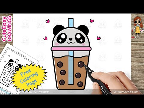 How to Color a Cute Easy Boba Tea | Bubble Chocolate Tea for Kids Step by Step Coloring 🧋+ 🐼