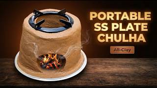 All-Clay Round Chulha on SS Plate (Single Burner) | Primitive Clay Stove DIY #ClayStove #diy