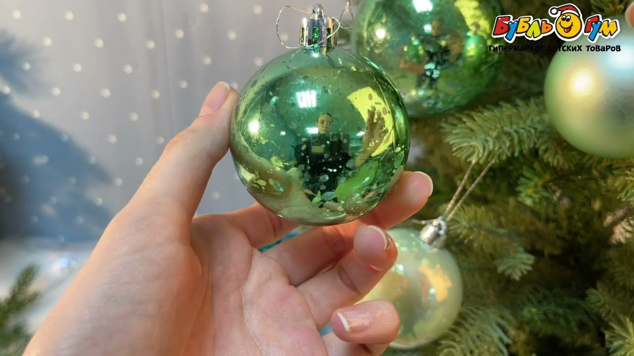 Набор елочных украшений Шар зеленый пластик 16шт - видео