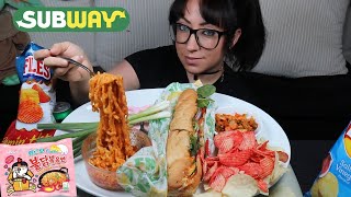 SUBWAY AND SPICY RAMEN MUKBANG