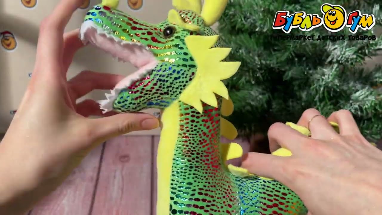 Игрушка мягкая Китайский дракон зеленый 31см - видео