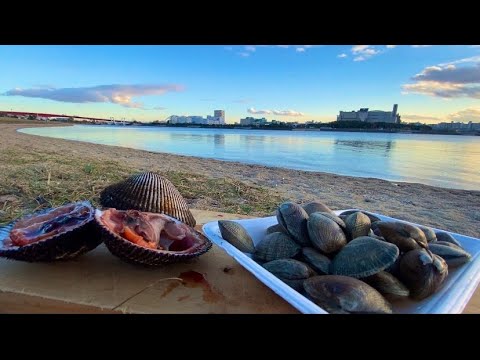 【外飯ASMR】アサリと赤貝を海を眺めながら食べる