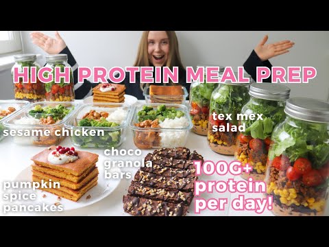 Healthy & High protein Meal Prep | 100G+ Protein Per Day! (Pancakes, Granola Bars, Sesame Chicken…)