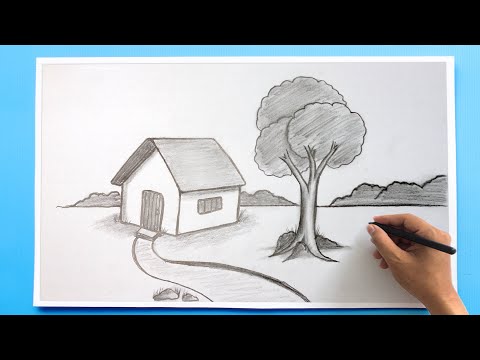 Easy Scenery Drawing with Pencil Sketch