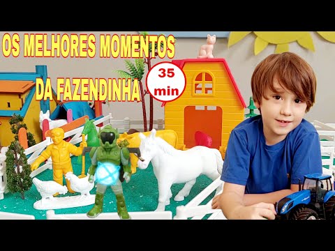 Fazendinha de Brinquedo Felipe Canopf - Os Melhores momentos! Vaca Boi Cavalo  Trator - Cow Toy Farm