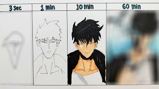 Drawing Sung Jin-Woo in 3 sec, 1 min, 10 min, and 1 hour | Solo Leveling | Speed challenger