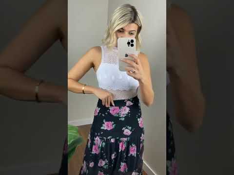 Saia Longa Três Marias Tule Florida Preta