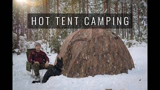 WINTER Hot Tent Camping in SNOW with my DOG - Carving a Honey SPOON