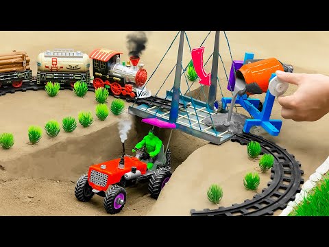 Diy tractor making mini concrete bridge for train safety science projects | concrete mixer truck