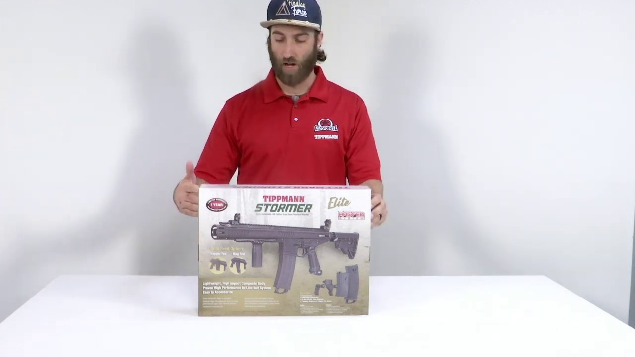 In this video we open up the new Tippmann Stormer Elite Dual Feed Paintball Marker. We check out everything that comes in the box and some of the overall features of the marker
