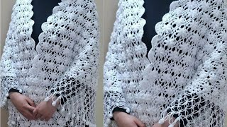 شال كروشيه مثلث بغرزة مجسمه رائع/crochet shawl 