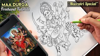 Freehand Tutorial: Maa Durga drawing for NAVRATRI✨😍
