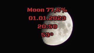Moon 77,6%, 01.01.2023, 20:50, 53°, Shannon IE.
