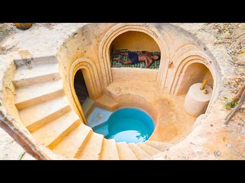 Build The Most Secret Hidden Deep Hole Underground Swimming Pool Bamboo House by Ancient Skills