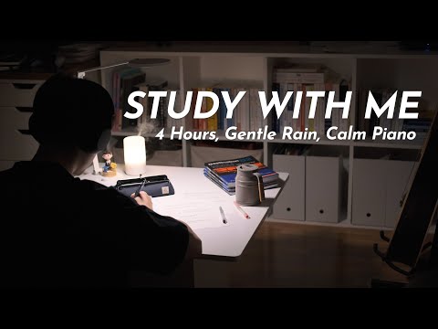 4-HOUR STUDY WITH ME 🌧️ | 🎹 Calm Piano, Gentle Rain | Late Night Pomodoro 25/5