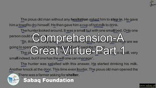 Comprehension-A Great Virtue-Part 1