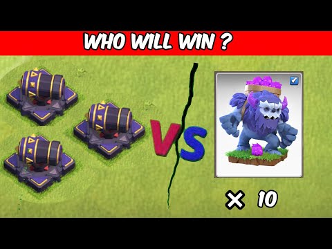 Can the Ice Golem Survive 3 Max-Level Cannons? ❄️💥 | Clash of Clans Survival Test!