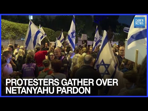 YouTube video thumbnail: Israeli Protesters Rally Outside President Herzog Over Netanyahu Pardon Bid