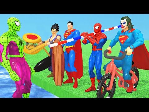 Super Hero 3D Funny Game Push Battle on Bridge – Spider Man vs Green Spider!