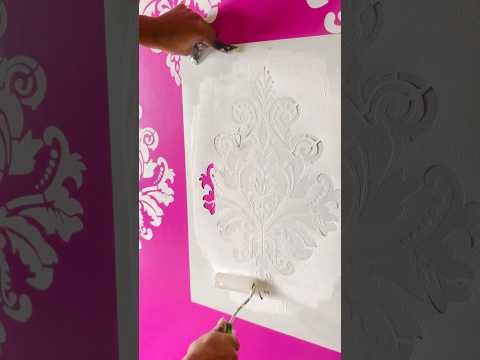 Wall staincil desigin painting dip pink collor 🏡#wallpaiting #wallpaiting