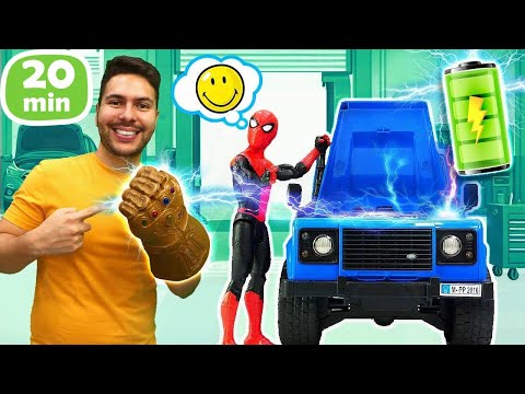 ¡Juegos y Aventuras de Superhéroes! Spiderman, Thanos y coches de juguete