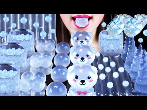 ASMR CLEAR DESSERT POPPINGBOBA, JELLYNOODLES, CUPJELLY, ICE MUKBANG CANDYS