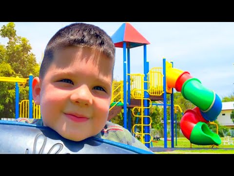 BEST PARK PLAYGROUND EVER! Caleb and MOM Plays at Fun Outdoor Playground with GIANT SLIDES for Kids!