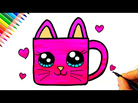 Çok Kolay Bardak Çizimi - Kedili Bardak Çizimi - Mug Drawing - How to Draw a Cute Cup Simple