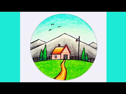 Scenery Drawing | How To Draw Easy Green Mountain and Hill Scenery With Oil Pastels