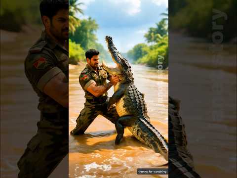 Army soldier saved a cute baby from a crocodile 😭 #ai #army