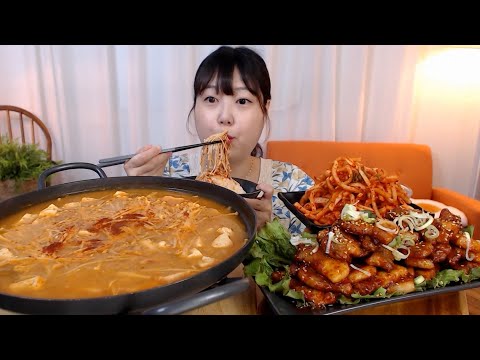 진하고 얼큰한 청국장 고추장삼겹살 무생채 먹방 Gochujang Pork belly Kimchi Koreanfood Mukbang Eatingsound