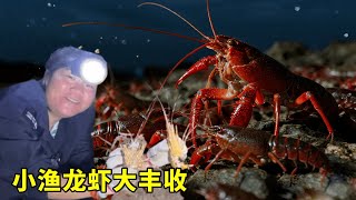 小渔凌晨赶海奇遇：礁石缝惊现巨物龙虾！抄网擒获，狂喜发财！【渔小仙】