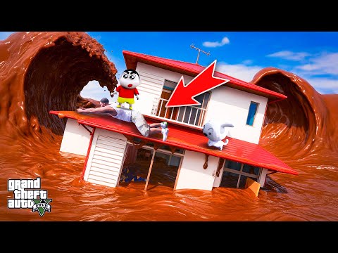 Shinchan and Franklin Survive The Biggest Chacolate Tsunami Near Shinchan's House in Gta 5