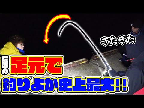 堤防の足元にエサを落とすと極太の高級魚が・・・！？