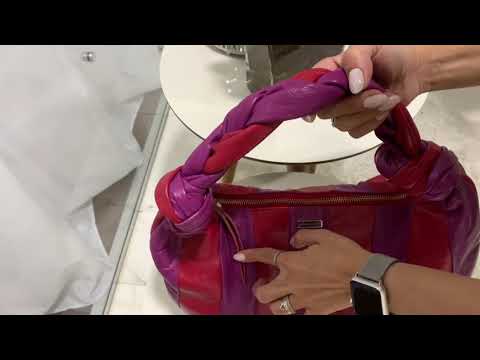 CAPRI Bolsa maleável em couro legítimo bicolor vermelha e rosa