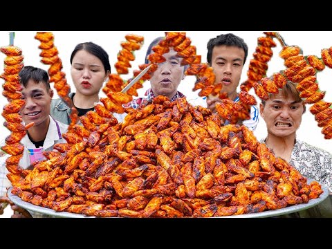 Bà Tân Vlog - Lần Đầu Làm Mâm Cánh Gà Xiên Que Nướng Siêu Cay Khổng Lồ
