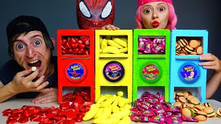 Mystery Candy Machine Challenge 빨대 음료수 챌린지 Superhero Mukbang by PinkyBlack