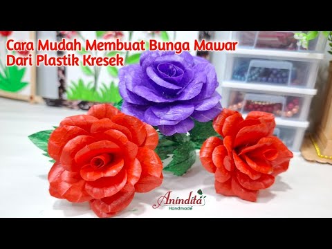 Cara Mudah Membuat Bunga Mawar Dari Plastik Kresek//how to make rose from plastic bags//DIY