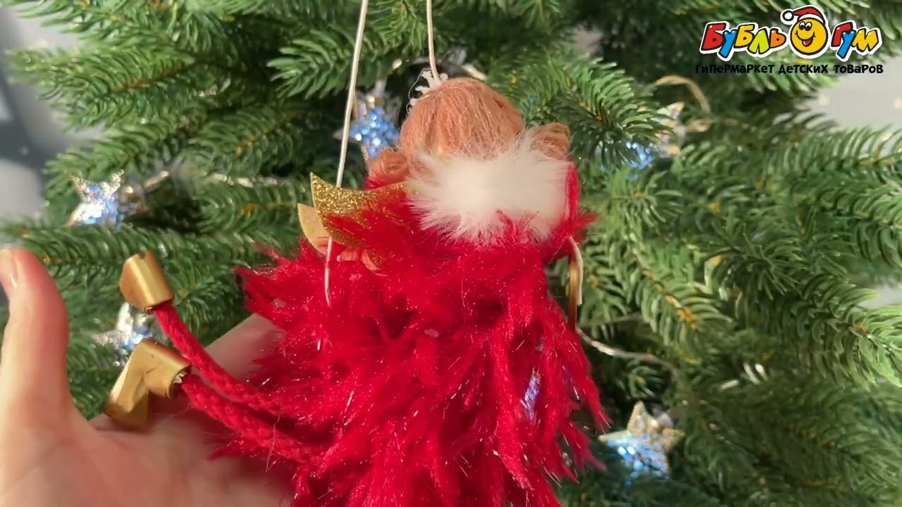 Елочное украшение Фея красная текстиль 16см в ассортименте - видео