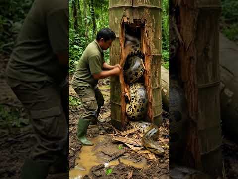 Workers Rescue Giant Anaconda Trapped in Tree Core